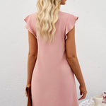 Tie Neck Flutter Sleeve Shift Dress