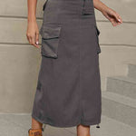 Drawstring Denim Skirt with Pockets