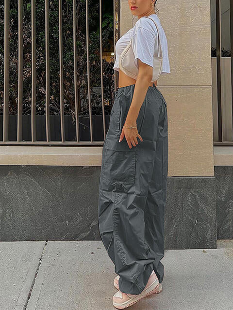 Drawstring Waist Pants with Pockets