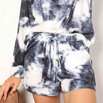 Double Take Tie-Dye Round Neck Top and Shorts Lounge Set