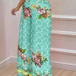 Printed Surplice Top and Wide Leg Pants Set