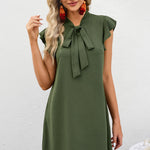 Tie Neck Flutter Sleeve Shift Dress