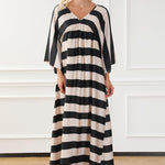 Striped V-Neck Ruched Dress