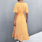 Striped Tie Belt Midi Dress