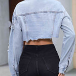 Distressed Raw Hem Cropped Denim Jacket