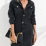 Buttoned Collared Neck Denim Mini Dress