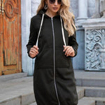 Double Take Full Size Zip-Up Longline Hoodie with Pockets