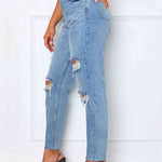 Distressed High Waist Straight Jeans