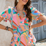 Multicolored Frill Trim V-Neck Flounce Sleeve Blouse