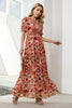 Floral V-Neck Short Flounce Sleeve Dress