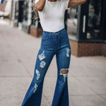 Distressed Raw Hem Flare Jeans