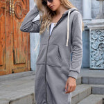 Double Take Full Size Zip-Up Longline Hoodie with Pockets