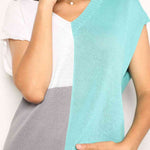 Double Take Color Block V-Neck Knit Top