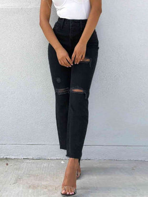 Distressed High Waist Straight Jeans – Libras Way