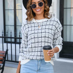 Plaid Round Neck Long Sleeve Pullover Sweater