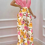 Printed Surplice Top and Wide Leg Pants Set