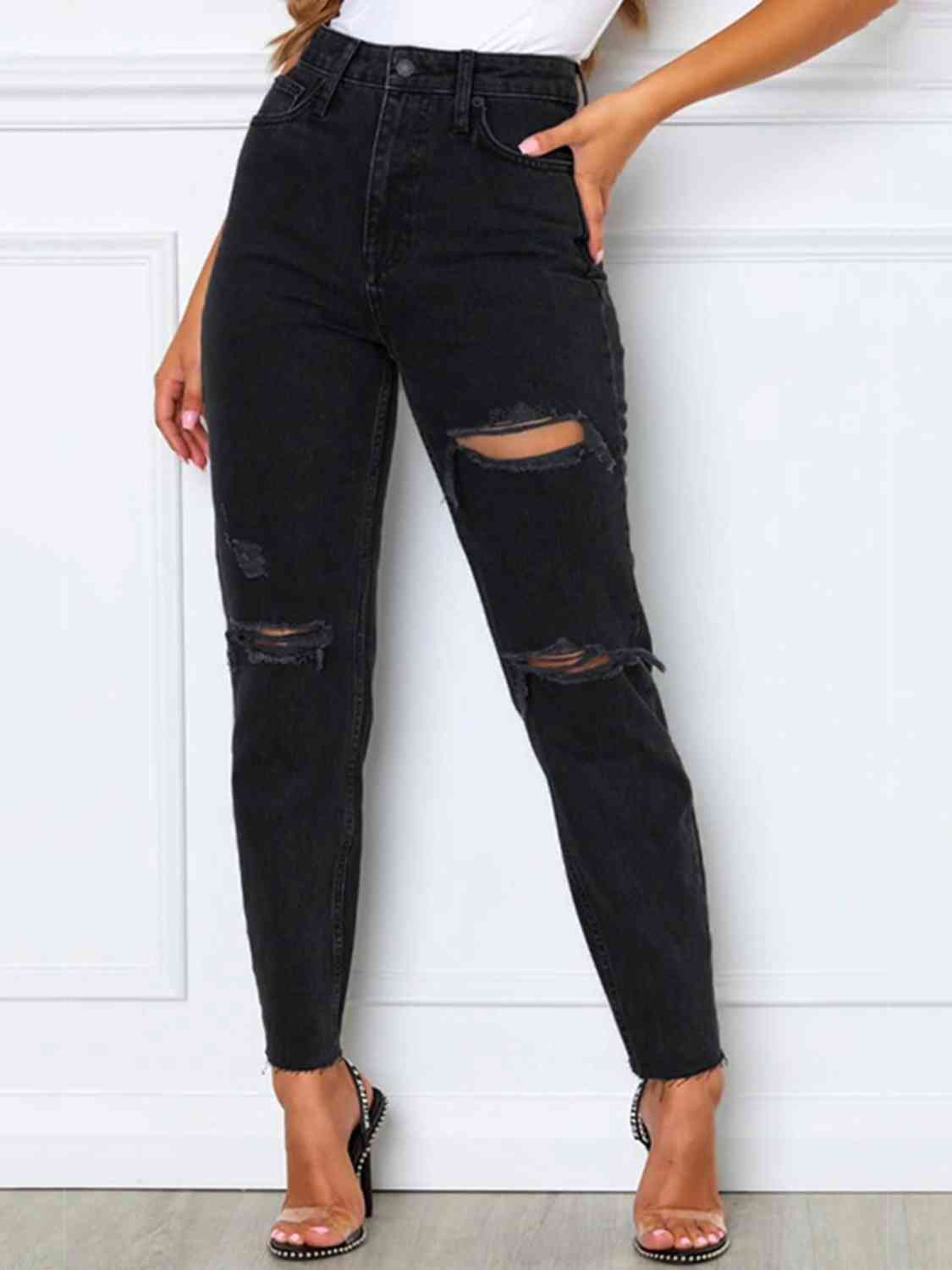 Distressed High Waist Straight Jeans – Libras Way