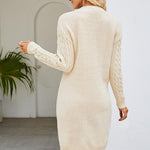 Cable-Knit Long Sleeve Sweater Dress