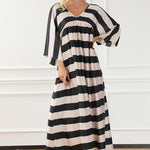 Striped V-Neck Ruched Dress