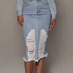 Distressed Slit Denim Skirt