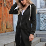 Double Take Full Size Zip-Up Longline Hoodie with Pockets