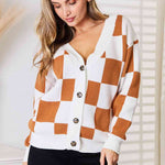 Double Take Button-Up V-Neck Dropped Shoulder Cardigan