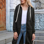 Double Take Full Size Zip-Up Longline Hoodie with Pockets