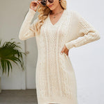 Cable-Knit Long Sleeve Sweater Dress