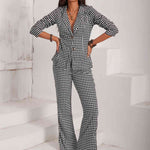 Checkered Blazer & Slit Pants Set