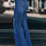 Distressed Raw Hem Flare Jeans