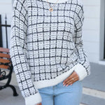 Plaid Round Neck Long Sleeve Pullover Sweater