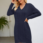 Cable-Knit Long Sleeve Sweater Dress