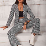 Checkered Blazer & Slit Pants Set