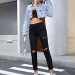 Distressed Raw Hem Cropped Denim Jacket