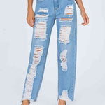 Raw Hem Distressed Straight Jeans