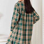 Double Take Plaid Collared Neck Long Sleeve Shirt